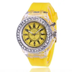 GENEVA - Relógio de quartzo - cristais - pulseira de silicone - com luz LED