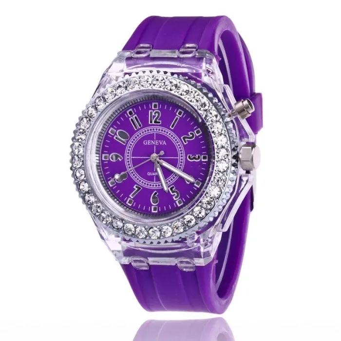 GENEVA - Montre à quartz - cristaux - bracelet en silicone - avec lumière LED