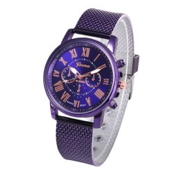 GENEVA - modny zegarek kwarcowy - rzymskie cyfry - skórzany pasekZegarki