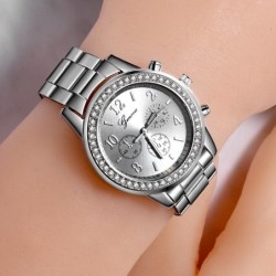 GENEVA - lyxig klocka i rostfritt stål - med strass / armband