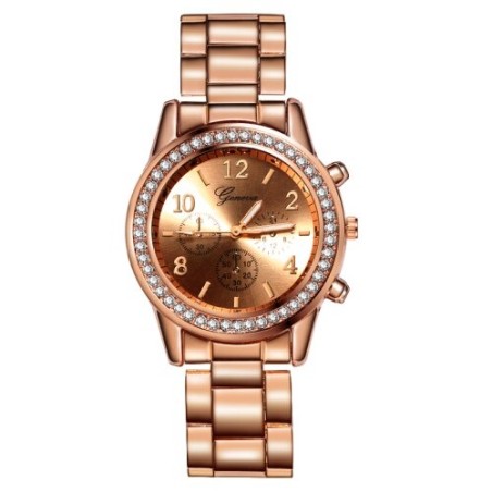 GENEVA - luksusowy zegarek ze stali nierdzewnej - z kryształkami / bransoletąZegarki