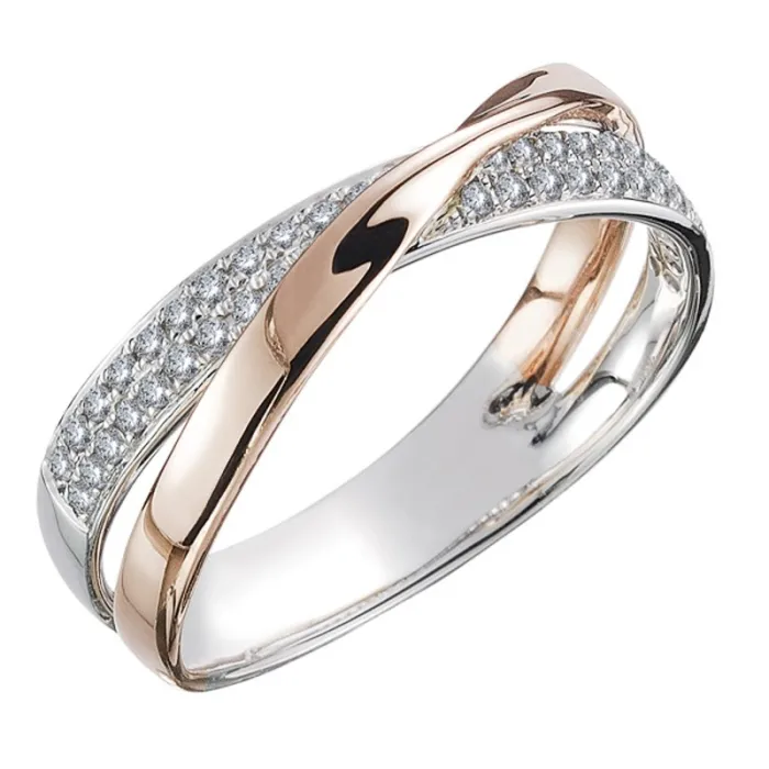 AnillosAnillo de mujer elegante - bicolor - forma de X - circonita blanca