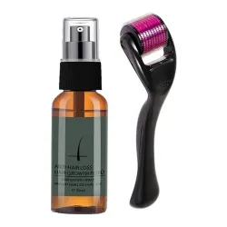 Essência de crescimento de barba / cabelo - spray - com rolo de agulhas massageador - anti queda de cabelo