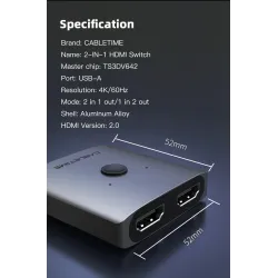 4K HDMI splitter - 60Hz - 1x2/2x1 adapter - 2 i 1 konverter