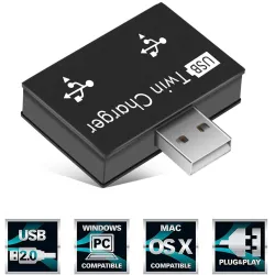 USB 2.0 till 2-ports laddare - HUB-adapter