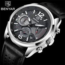 BENYAR - sports Quartz-klokke - vanntett - lærreim