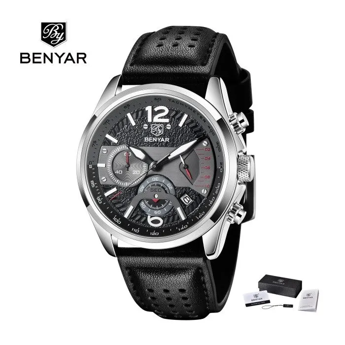 BENYAR - montre de sport à quartz - étanche - bracelet cuir