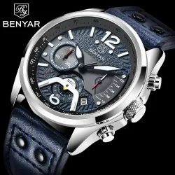BENYAR - sports Quartz-klokke - vanntett - lærreim