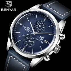 BENYAR - sport Quartz klocka - 100m vattentät - läderrem