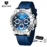 BENYAR - montre en acier inoxydable - Quartz - chronographe - étanche 30M - bracelet en caoutchouc