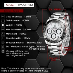 BENYAR - montre de sport en acier inoxydable - chronographe - Quartz - étanche