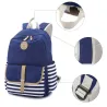 Gestreifter Leinenrucksack - Schultasche - 3-teiliges Set