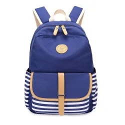 Gestreifter Leinenrucksack - Schultasche - 3-teiliges Set
