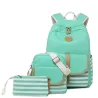 Gestreifter Leinenrucksack - Schultasche - 3-teiliges Set