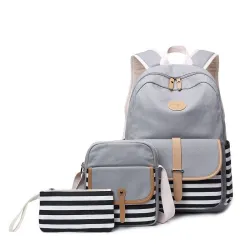 Gestreepte canvas rugzak - schooltas - set van 3Tassen