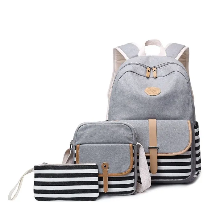 Gestreepte canvas rugzak - schooltas - set van 3Tassen