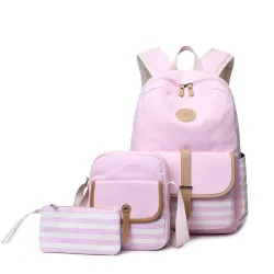 Gestreepte canvas rugzak - schooltas - set van 3Tassen