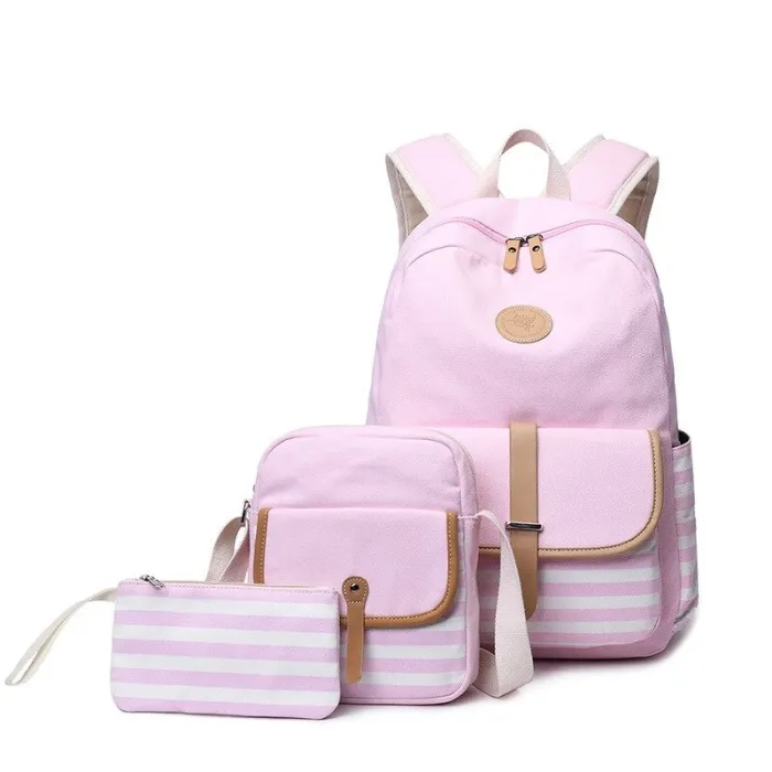 Gestreepte canvas rugzak - schooltas - set van 3Tassen