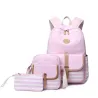 Gestreepte canvas rugzak - schooltas - set van 3Tassen