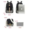 Gestreifter Leinenrucksack - Schultasche - 3-teiliges Set