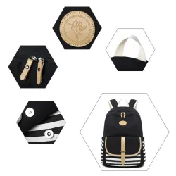 Gestreifter Leinenrucksack - Schultasche - 3-teiliges Set