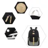 Gestreifter Leinenrucksack - Schultasche - 3-teiliges Set