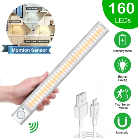 LED garderobslampa - med rörelsesensor - USB smart lampa - trådlös nattlampa - magnetremsa