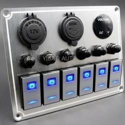 Vedenpitävä metallinen keinu - vipukytkinpaneeli - katkaisija - USB - 4 / 6 -ryhmä