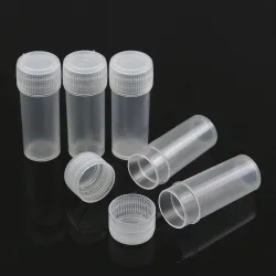 Tubos centrífugosFrascos de muestra de plástico - mini recipientes transparentes para píldoras / cápsulas - con tapa - 5 ml -...