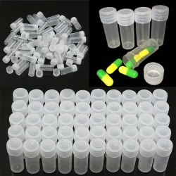 Plastprøveflasker - miniklare pille-/kapselbeholdere - med låg - 5 ml - 50 stk.