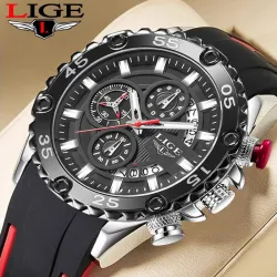 LIGE - relógio Quartz esportivo - luminoso - impermeável - pulseira de silicone