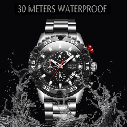 RelojesLIGE - reloj deportivo de cuarzo - luminoso - resistente al agua - acero inoxidable