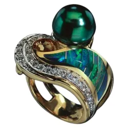 Eksklusiv vintage ring - grøn sten - krystaller