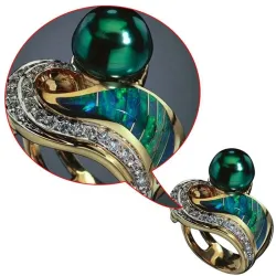 Eksklusiv vintage ring - grønn stein - krystaller