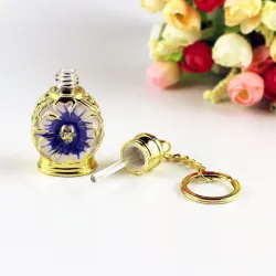 Frasco de perfume de metal vintage - recipiente de vidro - com conta-gotas - chaveiro - 3ml