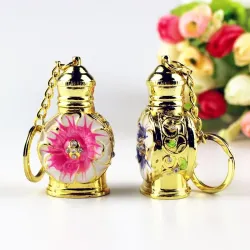 Vintage metal parfumeflaske - glasbeholder - med dråber - nøglering - 3ml