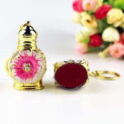 Vintage metallinen hajuvesipullo - lasiastia - tiputtimella - avaimenperä - 3ml