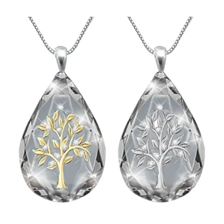 CollarColgante de árbol de la vida con gota de agua de cristal - con collar