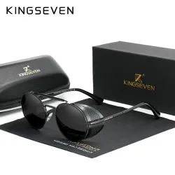 KINGSEVEN - óculos de sol redondos retrô - estilo steampunk - armação oca oca