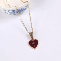 Red heart shaped pendant with cross - with necklaceNecklaces