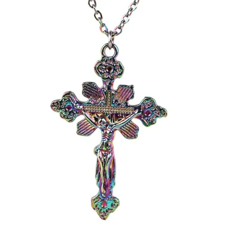 CollarColgante de cruz de color del arcoíris - con collar