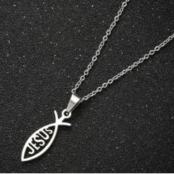 Pingente em forma de peixe / letras JESUS - com colar