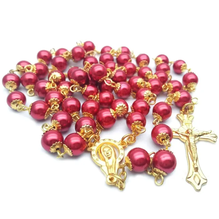 Rosario di perle rosse/bianche