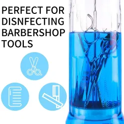 Stérilisation des outils de coiffure - pot désinfectant - flacon en verre - ciseaux / peignes