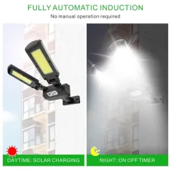 Alumbrado públicoFarola solar - lámpara de dos cabezas - sensor de movimiento PIR - resistente al agua - 200 COB - 3000mAh
