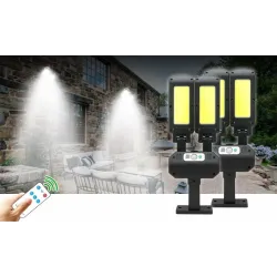 Alumbrado públicoFarola solar - lámpara de dos cabezas - sensor de movimiento PIR - resistente al agua - 200 COB - 3000mAh