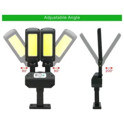 Alumbrado públicoFarola solar - lámpara de dos cabezas - sensor de movimiento PIR - resistente al agua - 200 COB - 3000mAh