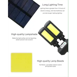 Alumbrado públicoFarola solar - lámpara de dos cabezas - sensor de movimiento PIR - resistente al agua - 200 COB - 3000mAh