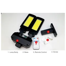 Solcellegatelys - dobbelthodet lampe - PIR bevegelsessensor - vanntett - 200 COB - 3000mAh