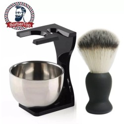 Conjunto de barbear profissional - escova - tigela de aço inoxidável - com suporte